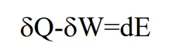 First Law of Thermodynamics equation: delta Q minus delta W equals dE